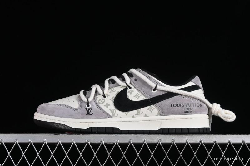 Nike SB Dunk Low LV Collaboration - Grey Pigskin Print Anniversary High-End Custom Low-Top Casual Sneakers - SJ2068-232