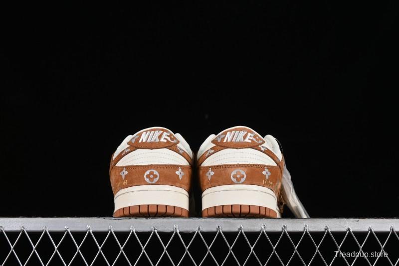 Nike SB Dunk Low LV Collaboration - Beige Brown Swoosh Anniversary High-End Custom Low-Top Casual Skate Shoes - XD6188-030