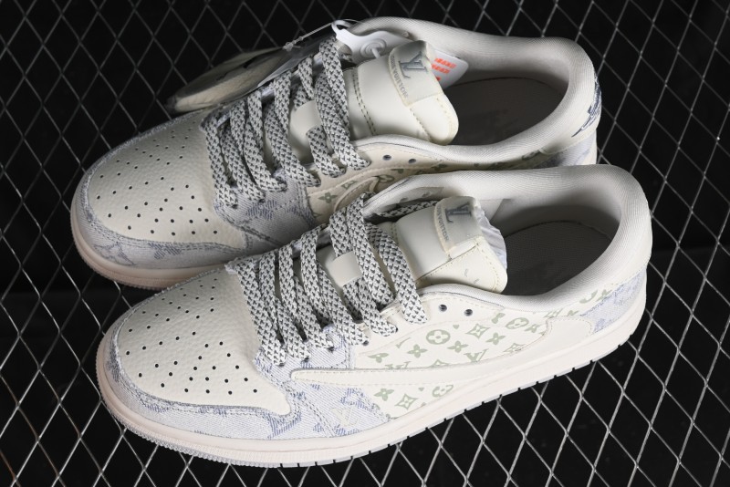 Nike Air Jordan 1 Low OG SP Travis Scott x Fragment Design LV Washed Blue Denim Casual Sneakers - SJ2068-007