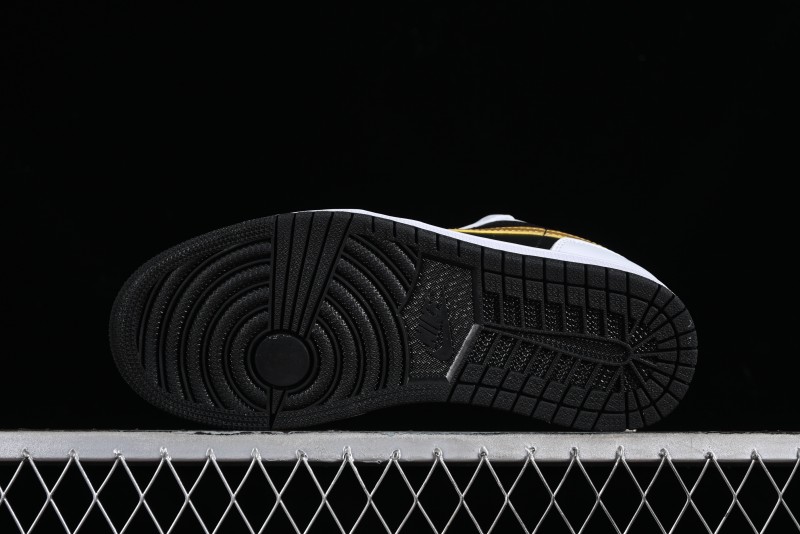Nike Air Jordan 1 Low AJ1 Basketball Shoes with Black White Gold Swoosh - 553558-172