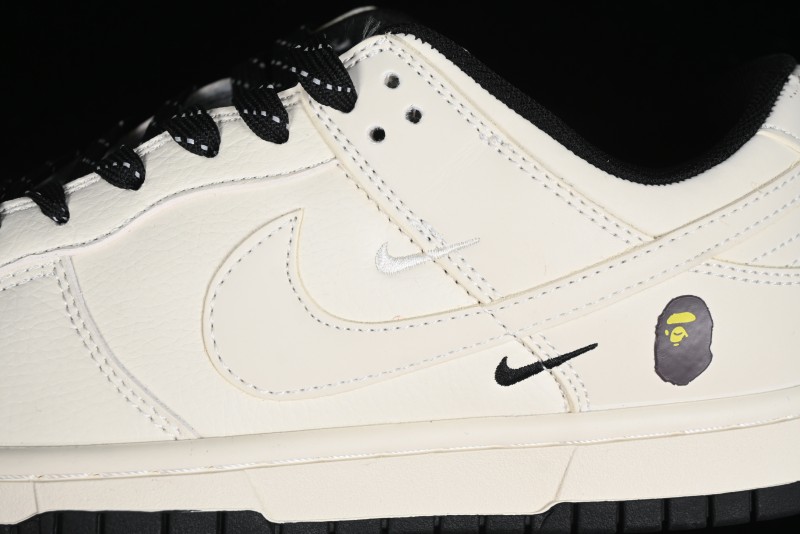 Nike SB Dunk Low BAPE Collaboration - Off-White Black Swoosh Anniversary Custom Low-Top Casual Skate Shoes - XD6188-037