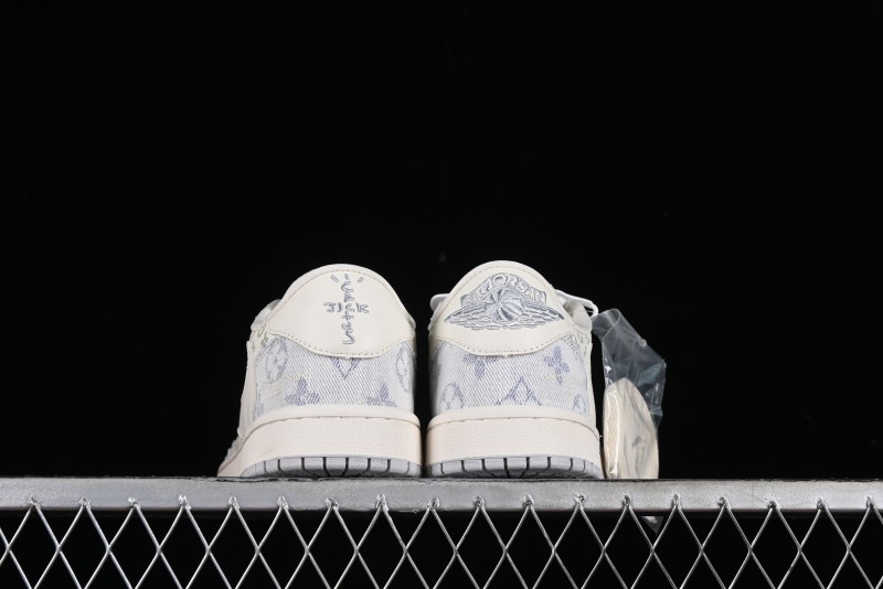 Nike Air Jordan 1 Low OG SP Travis Scott x Fragment Design LV Washed Blue Denim Casual Sneakers - SJ2068-007
