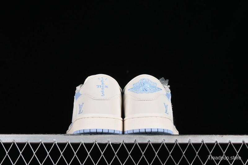 Nike Travis Scott x Fragment Design x Jordan Air Jordan 1 Low OG SP AJ1 LV Blue Double Hook Casual Sneakers - BB6588-103