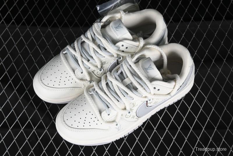 Nike SB Dunk Low LV Collaboration Strap White Grey Check Anniversary High-End Custom Low-Top Casual Skate Shoes - SJ2068-245
