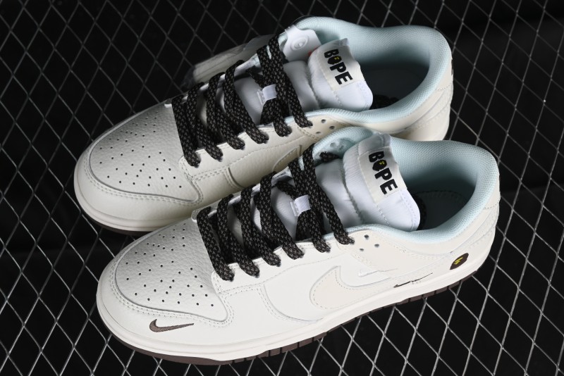 Nike SB Dunk Low BAPE Collaboration Anniversary Edition - White with Brown Swoosh Low-Top Casual Skate Shoes - XD6188-019