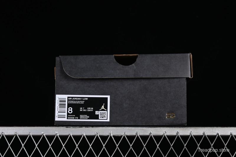 Nike Air Jordan 1 Low AJ1 Basketball Shoes with Black White Gold Swoosh - 553558-172