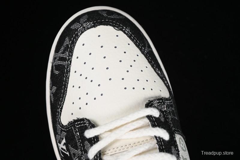 Nike SB Dunk Low LV Collaboration - Black Denim Print Anniversary Custom Low-Top Casual Sneakers - SJ2068-256