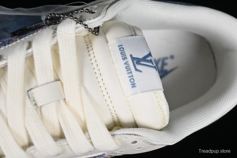 Nike SB Dunk Low LV Collaboration - Beige Blue Chanel Style Anniversary High-End Custom Low-Top Casual Sneakers - XX2025-323