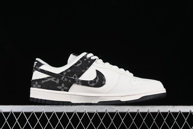 Nike SB Dunk Low LV Collaboration - Black Denim Off-White Black Swoosh Anniversary Custom Low-Top Casual Skate Shoes - DJ2024-009