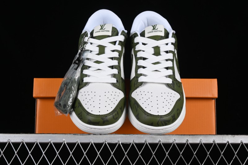 Nike SB Dunk Low LV Collaboration - Embroidered White Green Print Anniversary High-End Custom Low-Top Casual Sneakers - DQ1098-362