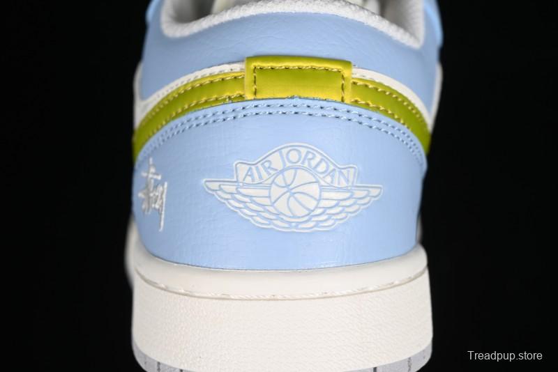 Nike Air Jordan 1 Low Stussy Collaboration - Blue Gold Custom High-End Basketball Shoes - WG8850-007