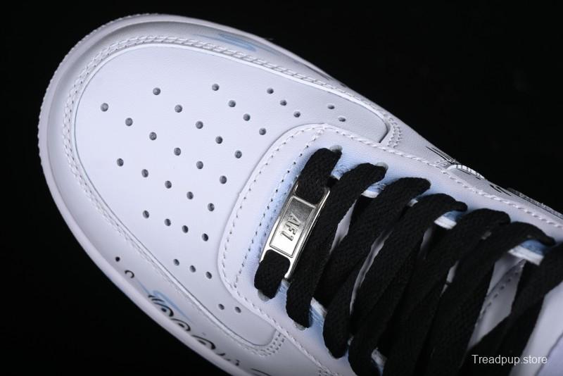 Nike Air Force 1 '07 Low Casual Sneakers with Anime-inspired Blue Spray Paint Design - CW2288-111