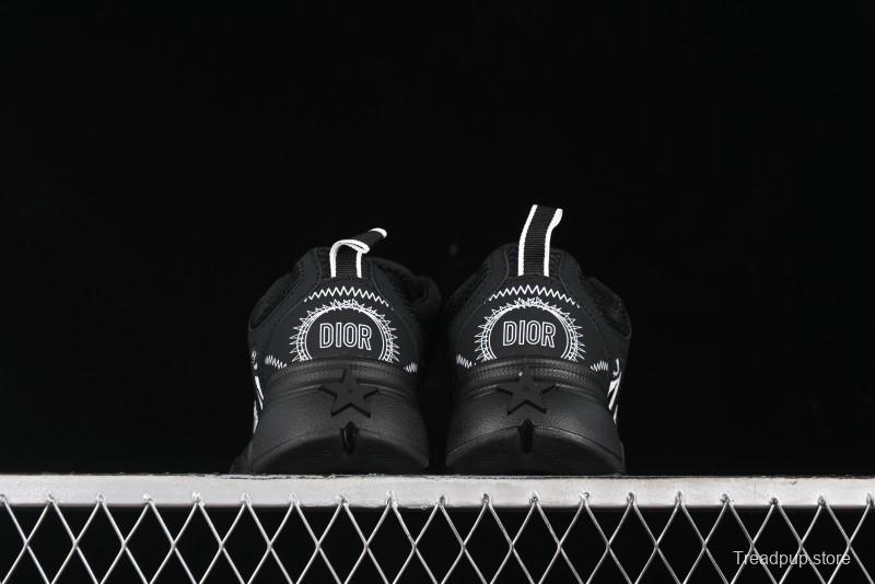 Dior Chrono Round Toe Lace-Up Lifestyle Casual Running Sneakers - 6865 BLACK WHITE