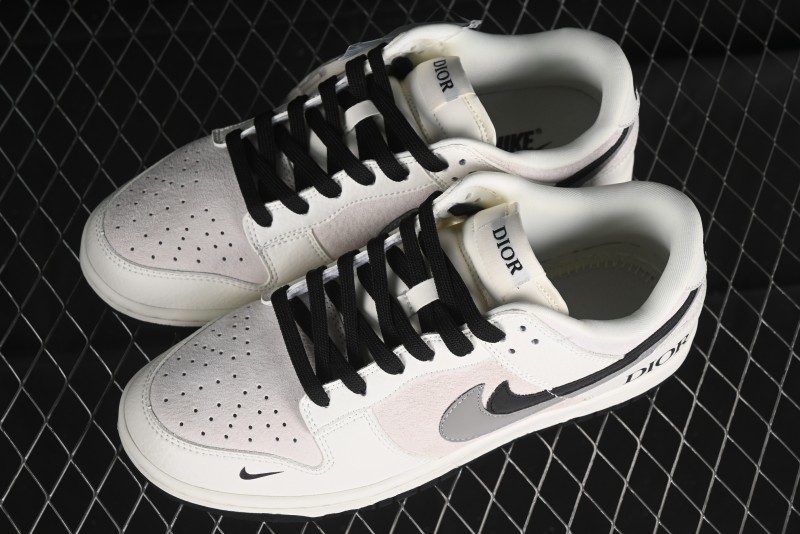 Nike SB Dunk Low Dior Collection - Beige Grey Black Swoosh Anniversary High-End Custom Low-Top Casual Skate Shoes - XD6188-041