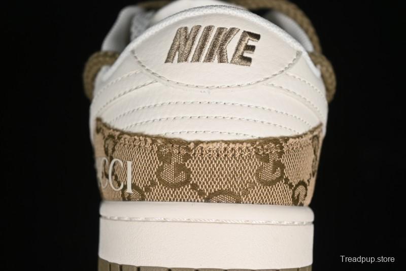 Nike SB Dunk Low Gucci Collaboration - Yellow Denim with Subtle Pattern and White Swoosh Anniversary High-End Custom Low-Top Casual Sneakers - SJ2068-273