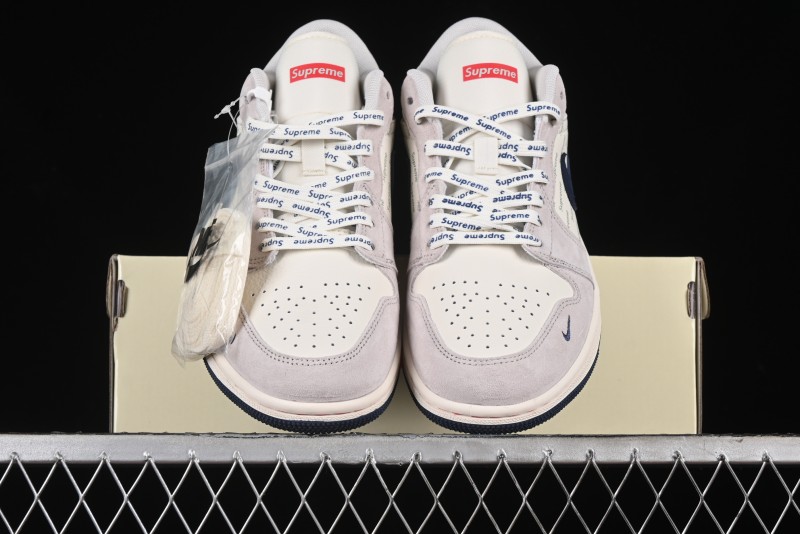 Nike Air Jordan 1 Low Supreme Collaboration - Pig Grey Print Custom Retro Basketball Shoes - LJ6688-009