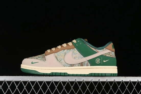 Nike SB Dunk Low Edison Chen Collaboration - Beige Brown Green Knit Anniversary High-End Custom Low-Top Casual Skate Shoes - XB3802-355