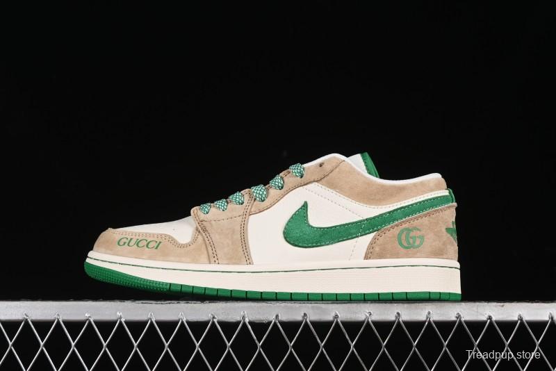 Nike Air Jordan 1 Low AJ1 Gucci Collaboration - Vintage Basketball Shoes in Sheepskin Green - WG8850-014