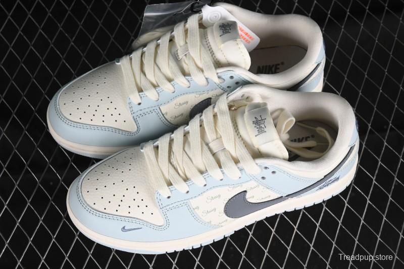 Nike SB Dunk Low Stussy Collaboration Anniversary Edition Light Blue Custom Low-Top Casual Skate Shoes - CF3688-012
