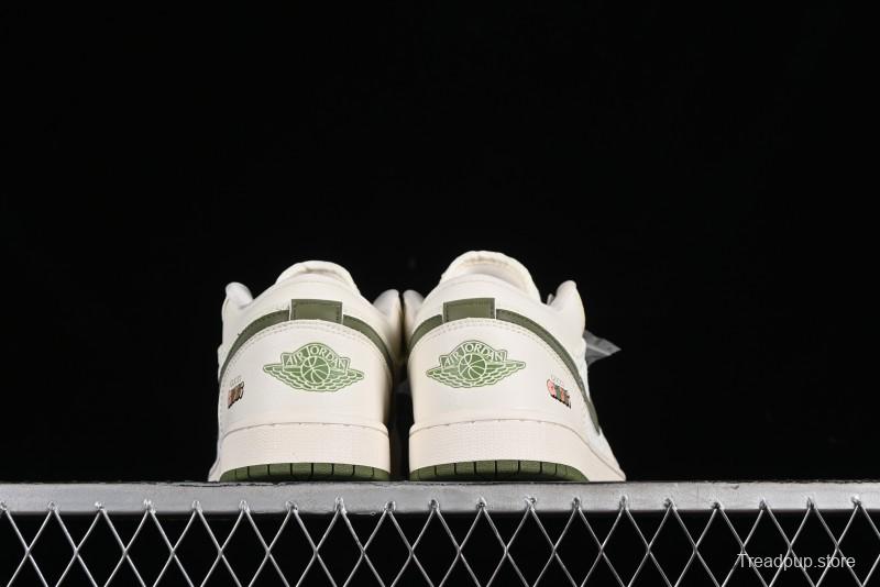 Nike Air Jordan 1 Low AJ1 Gucci Collaboration - Beige Green Knit High-End Custom Retro Basketball Shoes - DM5688-103