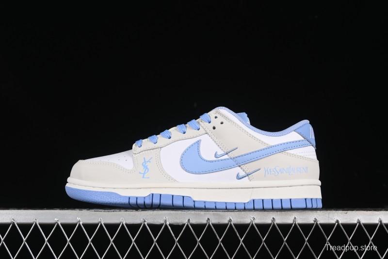 Nike SB Dunk Low Saint Laurent Series - White Grey Blue Swoosh Anniversary High-End Custom Low-Top Casual Sneakers - GF2409-168