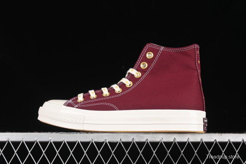 Converse Chuck 1970s High Top Casual Sneakers with Gold Star Accents and Wine Red Colorway - A12463C