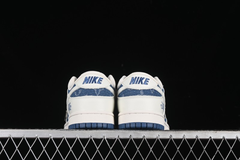 Nike SB Dunk Low LV Collaboration - Beige Blue Print Anniversary High-End Custom Low-Top Casual Skate Shoes - JH8310-954