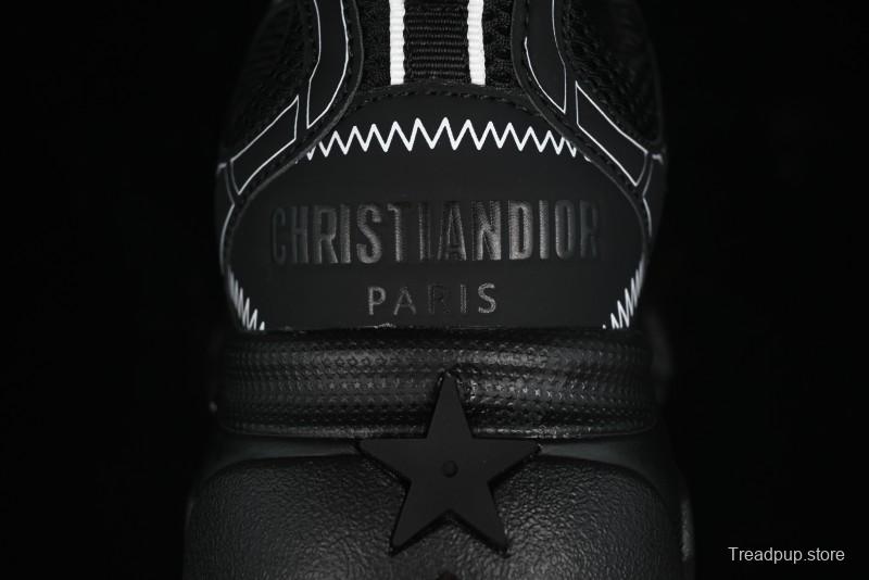 Dior Chrono Round Toe Lace-Up Lifestyle Casual Running Sneakers - 6865 WHITE BLACK