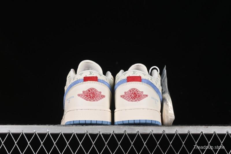 Nike Air Jordan 1 Low LV Collaboration - Light Blue Print Retro Basketball Shoes - WG8850-008