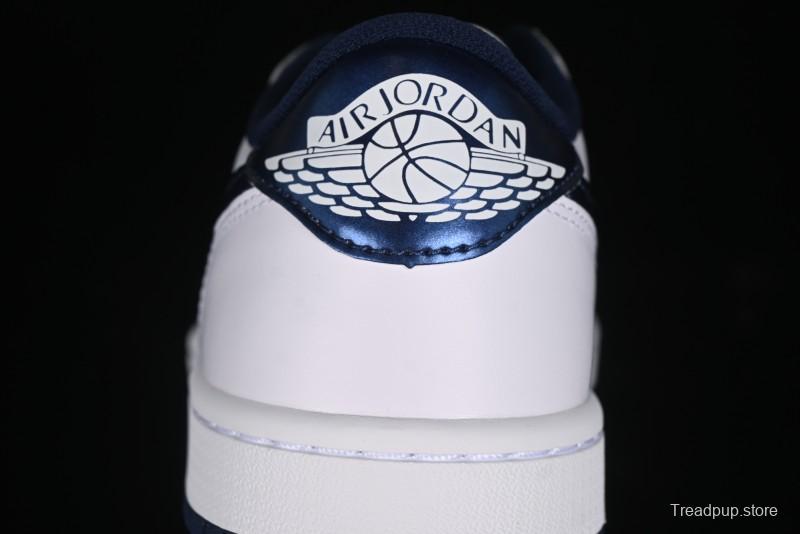 Nike Air Jordan 1 Low 85 Retro Sneakers in White with Metallic Blue Swoosh - FB9933-141