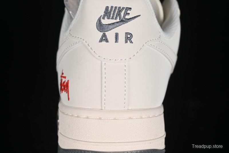 Nike Air Force 1 '07 Low Stussy Collaboration - White Grey Two-Tone Low-Top Casual Sneakers - XZ6188-015