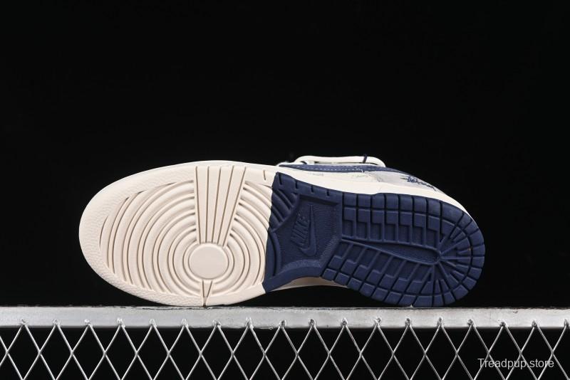 Nike SB Dunk Low Stussy Collaboration - Lace-Up Off White Navy Swoosh Anniversary High-End Custom Low-Top Casual Sneakers - SJ2068-308