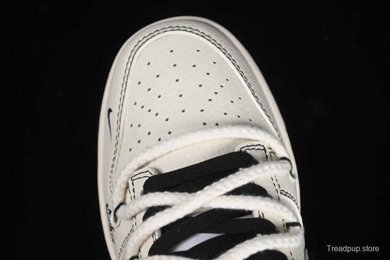 Nike SB Dunk Low Supreme Collaboration - Beige Black Mini Swoosh Anniversary Customized Low-Top Casual Skate Shoes - XX2025-566