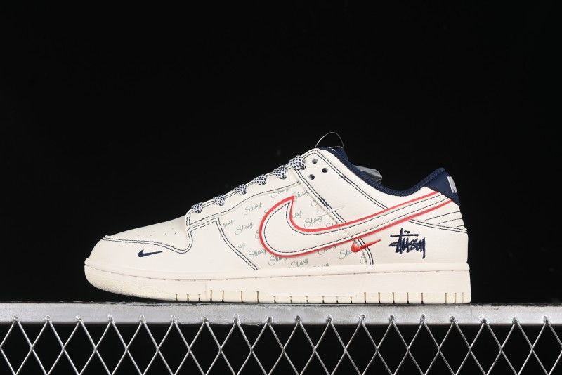 Nike SB Dunk Low Stussy Collaboration - Black Red Bunny Anniversary Custom Low-Top Casual Sneakers - XY1688-012