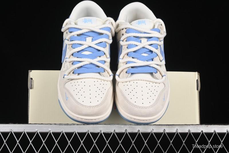 Nike SB Dunk Low Stussy Anniversary Edition Customized Low-Top Casual Skate Shoes with Blue Swoosh - SJ2068-279