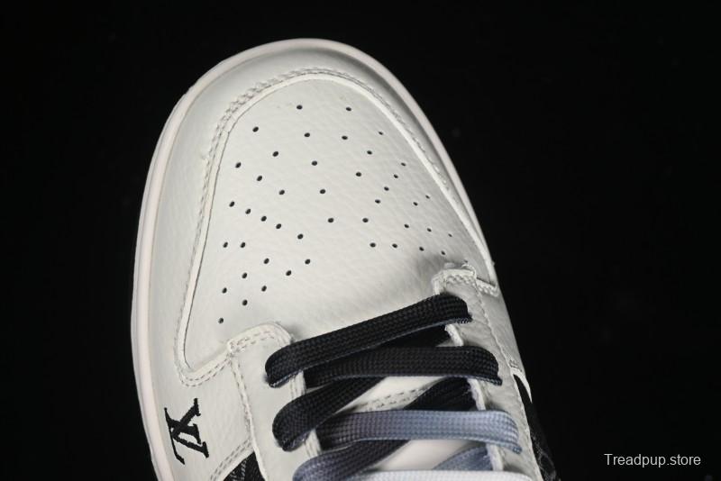 Nike SB Dunk Low LV Collaboration - Beige Black Printed Denim Anniversary High-End Custom Low-Top Casual Skate Shoes - XB3802-357