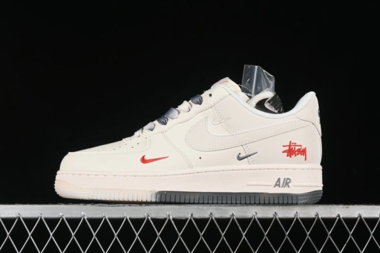 Nike Air Force 1 '07 Low Stussy Collaboration - White Grey Two-Tone Low-Top Casual Sneakers - XZ6188-015