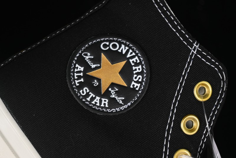 Converse Chuck 1970s High-Top Sneakers with Gold Star Accents and Classic Black & White Design - A12462C