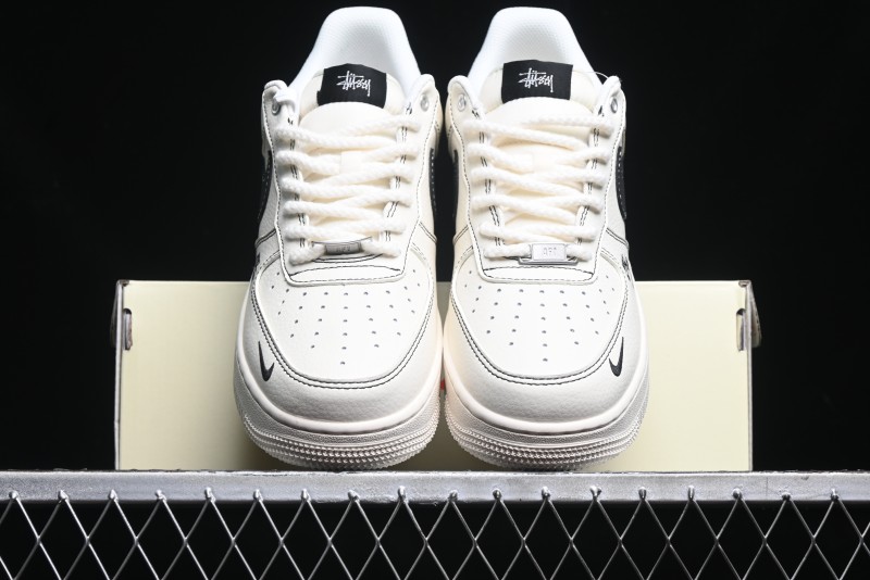 Nike Air Force 1 '07 Low Stussy Collaboration - White Black Swoosh Red Tab Low-Top Casual Sneakers - SJ6698-015
