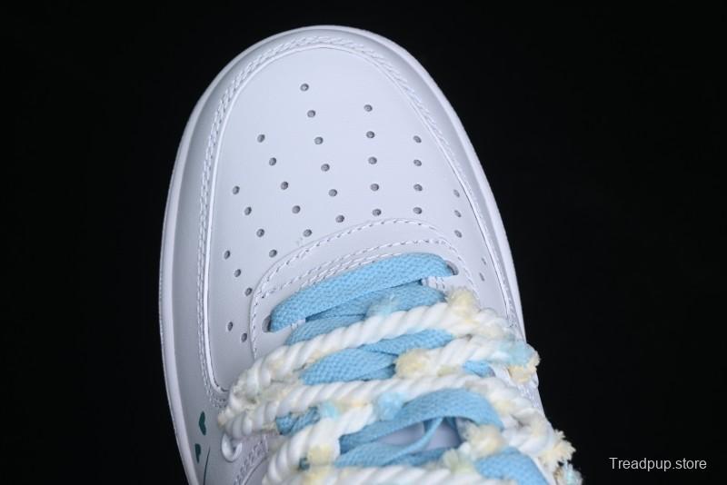 Nike Air Force 1 '07 Low Casual Sneakers with Valentines Day Theme and Blue Bow Detail - CH9999-223