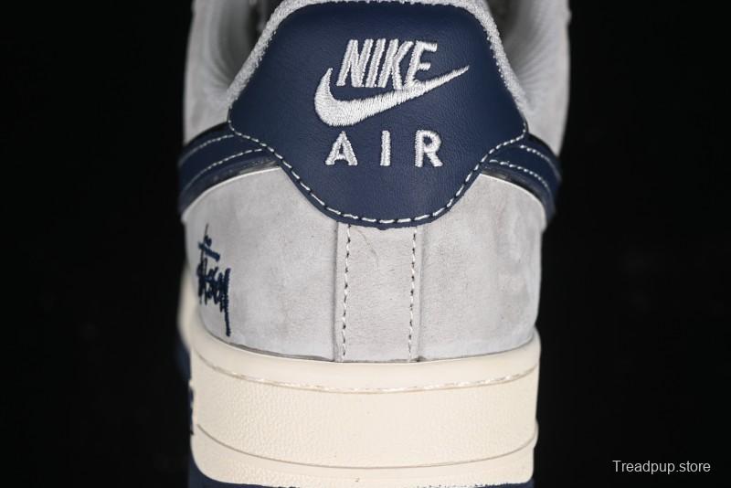 Nike Air Force 1 '07 Low Stussy Collaboration - Grey Pigskin Blue Sole Low-Top Casual Sneakers - SJ6698-005
