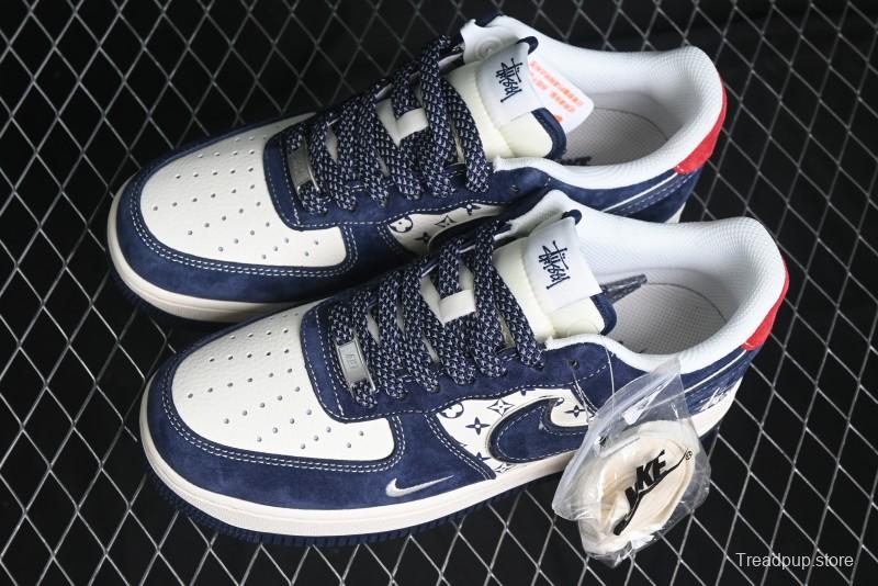 Nike Air Force 1 '07 Low Stussy Collaboration - Navy Red Print Casual Sneakers - XZ6188-350