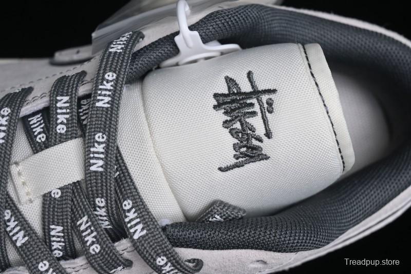 Nike Air Jordan 1 Low AJ1 Stussy Collaboration - Premium Customized Pigskin Grey Line Retro Basketball Shoes - DM9188-005