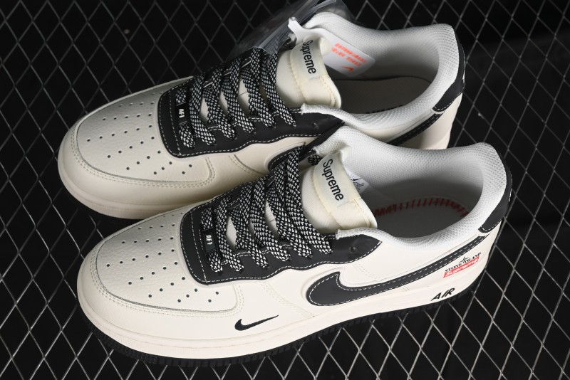 Nike Air Force 1 '07 Low Stone Island x Supreme Collaboration - Off-White Black Heel Casual Sneakers - BB1616-307