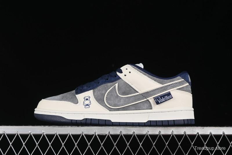 Nike SB Dunk Low Collaboration with Violent Bear - Patchwork Grey Swoosh Anniversary Custom Edition Low-Top Casual Skate Shoes - KK1333-013