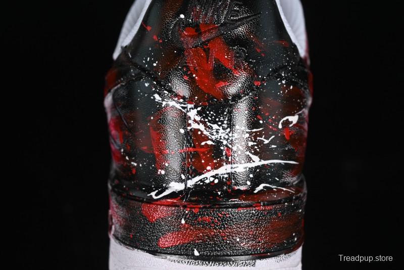 Nike Air Force 1 '07 Low Casual Sneakers with 2D Black and White Hand-Painted Blood Night Stitching Design - CW8822-011