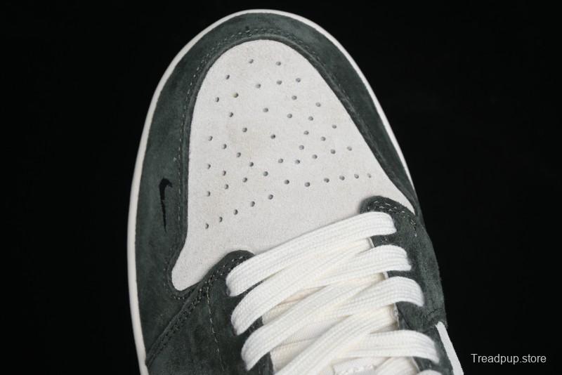 Nike Air Jordan 1 Low AJ1 The North Face Collaboration - Custom Premium Pigskin Dark Green Retro Basketball Shoes - DM9188-004