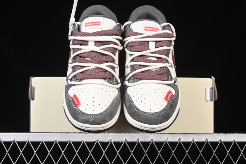 Nike SB Dunk Low Supreme Collaboration - Grey White Red Anniversary Customized Low-Top Casual Sneakers - XS1186-102