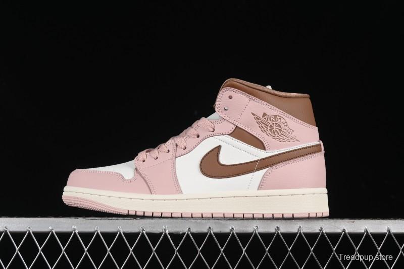 Nike Air Jordan 1 Mid AJ1 Basketball Shoes in Khaki Pink - BQ6472-620