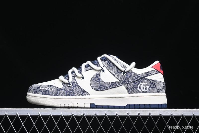 Nike SB Dunk Low Gucci Collaboration - Beige Black Jacquard Swoosh Anniversary High-End Custom Low-Top Casual Sneakers - YX5066-216
